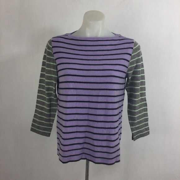 J. Crew womens Sweater Italian Cashmere Striped 3/4 Sleeve Pullover Knit Sz S - Picture 9 of 9